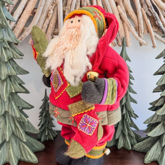 Traditional Cloth Santa Claus w/ Artsy Wool Blend Quilted Patchwork Style, 20" - Picture 9 of 11